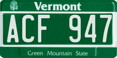 VT license plate ACF947