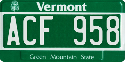 VT license plate ACF958
