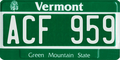 VT license plate ACF959