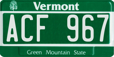 VT license plate ACF967