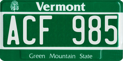 VT license plate ACF985