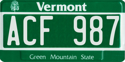 VT license plate ACF987