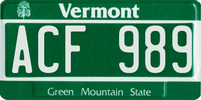 VT license plate ACF989
