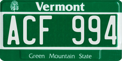 VT license plate ACF994