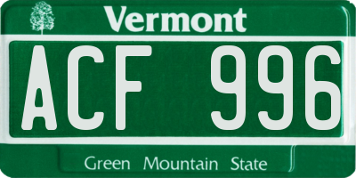 VT license plate ACF996