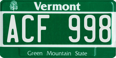 VT license plate ACF998