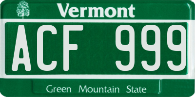 VT license plate ACF999