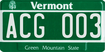 VT license plate ACG003