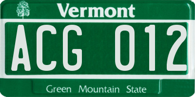VT license plate ACG012
