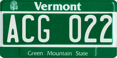VT license plate ACG022