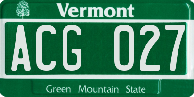 VT license plate ACG027