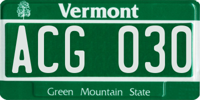 VT license plate ACG030