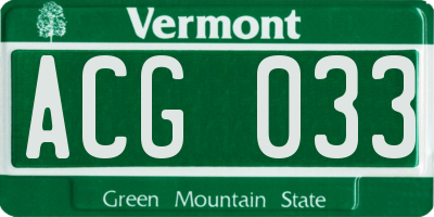 VT license plate ACG033