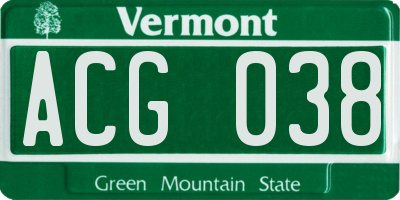 VT license plate ACG038