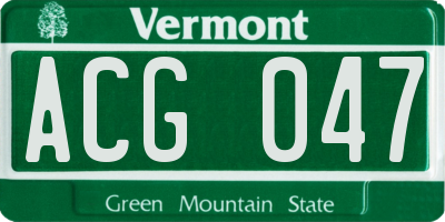 VT license plate ACG047
