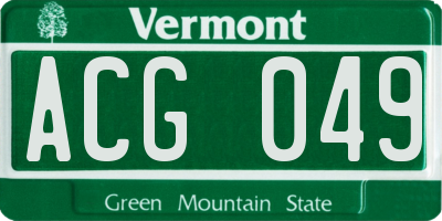 VT license plate ACG049