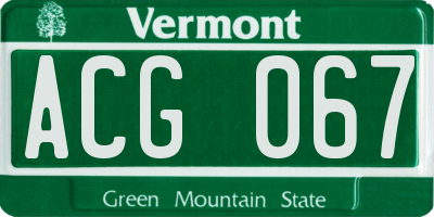 VT license plate ACG067