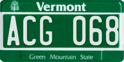 VT license plate ACG068