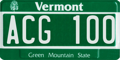 VT license plate ACG100