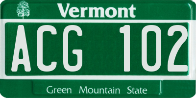 VT license plate ACG102