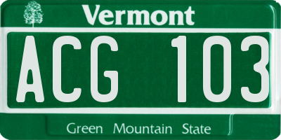 VT license plate ACG103