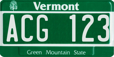 VT license plate ACG123