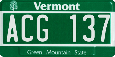 VT license plate ACG137