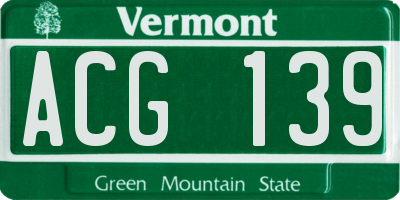 VT license plate ACG139