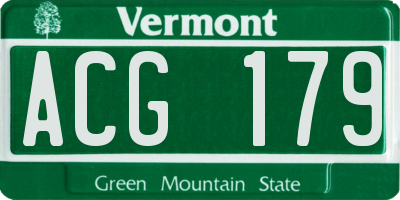 VT license plate ACG179