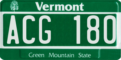 VT license plate ACG180