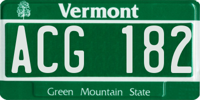 VT license plate ACG182