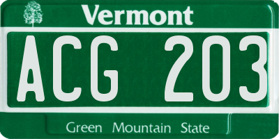 VT license plate ACG203