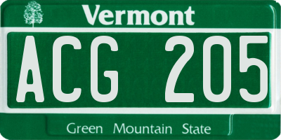 VT license plate ACG205