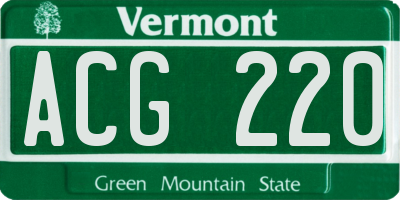 VT license plate ACG220