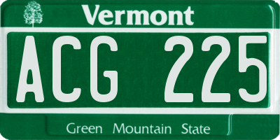 VT license plate ACG225