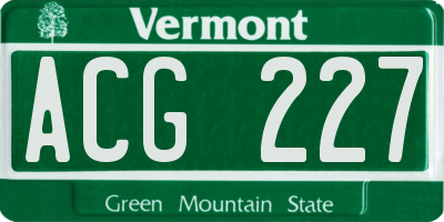 VT license plate ACG227