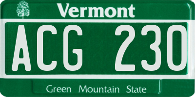 VT license plate ACG230