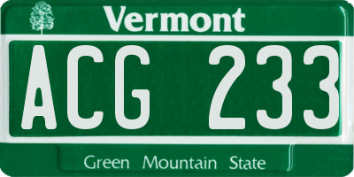 VT license plate ACG233