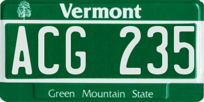 VT license plate ACG235