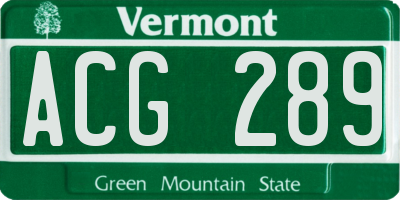 VT license plate ACG289