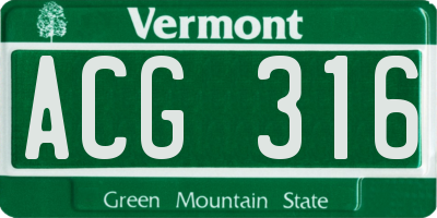 VT license plate ACG316