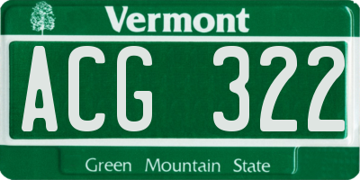 VT license plate ACG322