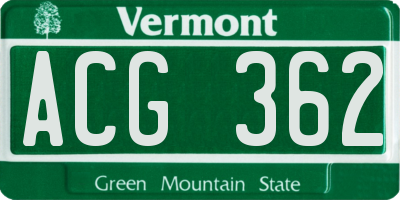 VT license plate ACG362