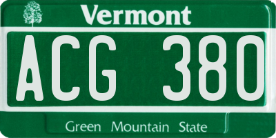 VT license plate ACG380