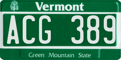 VT license plate ACG389
