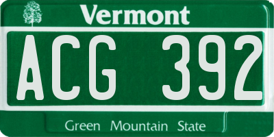 VT license plate ACG392