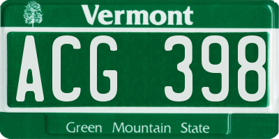 VT license plate ACG398