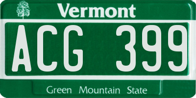 VT license plate ACG399