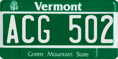 VT license plate ACG502
