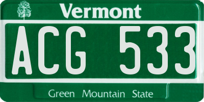 VT license plate ACG533